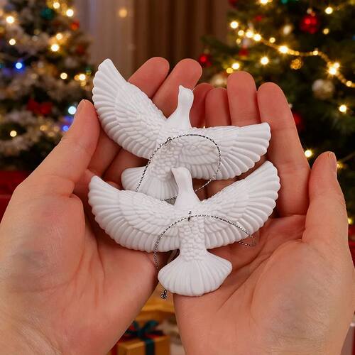 2pcs Peace Dove Christmas Tree Hanging Ornaments Resin White