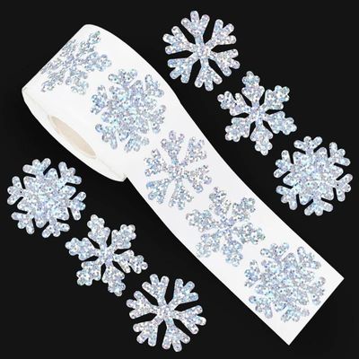 500pcs/roll Winter Snowflake Sticker Roll, Laser Silver Colo