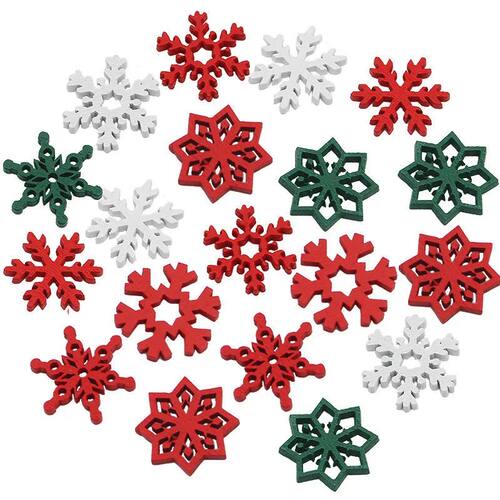 (50 Pieces/pack) 23mm Christmas Snowflake Wood Chips Colorfu