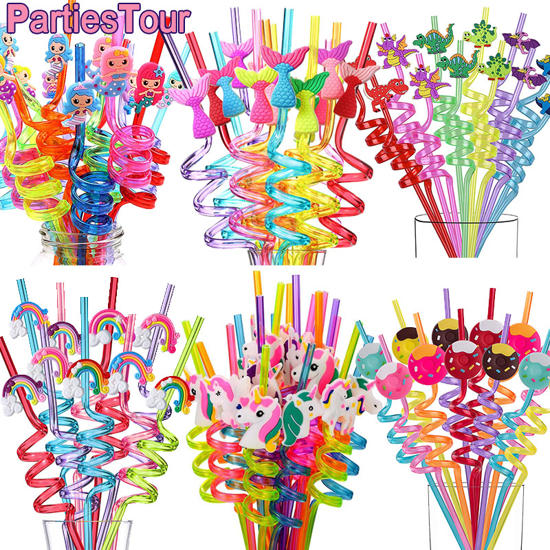 24pc Mermaid Theme Party Decors Mermaid Tail Straws Reusable