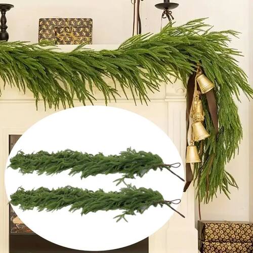 New Christmas Norfolk Pine Garland With Lights For Mantle Fi
