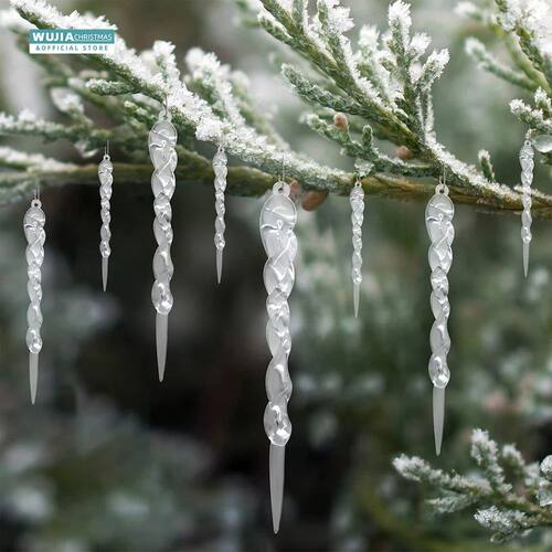 12/24pcs Christmas Clear Simulation Icicle Pendants Xmas