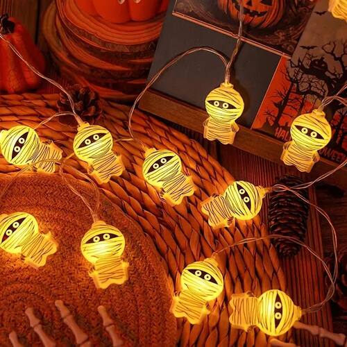 Battery Powered Spooky Mummy Halloween LED String Lights Ind