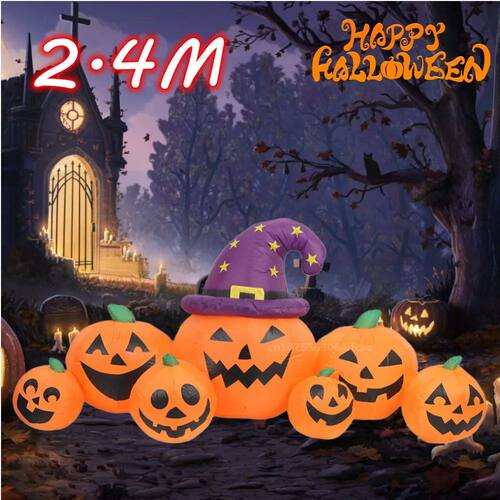 2.4M Halloween Inflation Wizard Hat Seven Pumpk Built-in LED