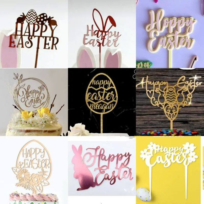 acrylic cake decorations happy easter cake topper with stick