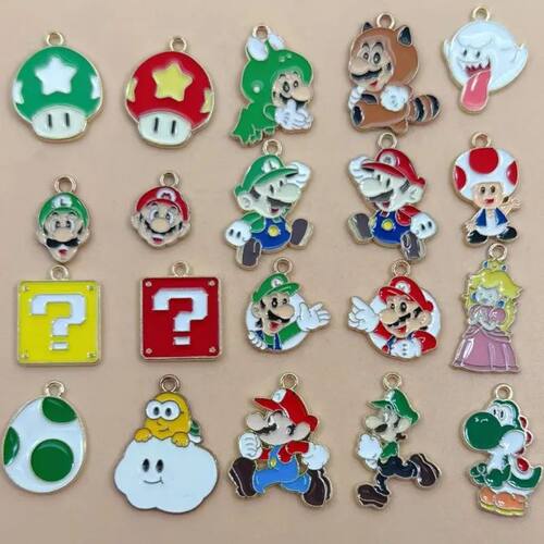 10Pcs Cute Super Mario Bros DIY Keychain Metal Handmade Allo