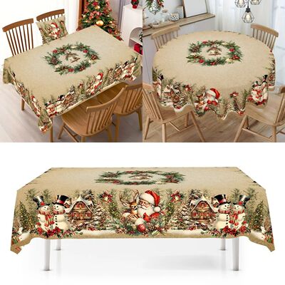 Vintage Christmas Tablecloth Santa Snowman Table Cover Chris