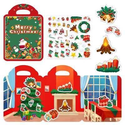 Christmas 3D Reusable Puffy Stickers, Tri-folded Play Scenes