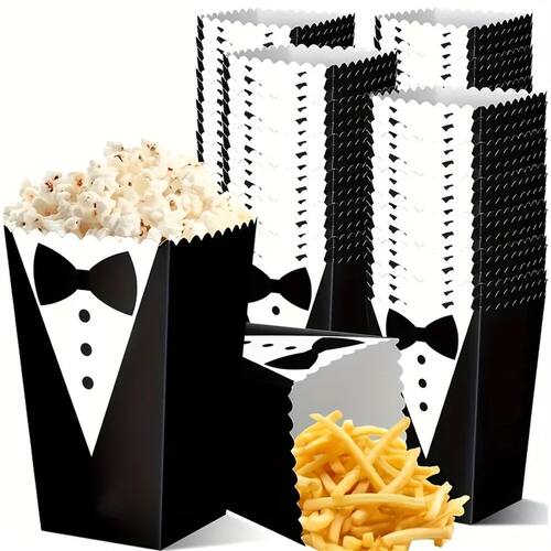 10pcs Tuxedo design popcorn box, black tie pattern, suitable