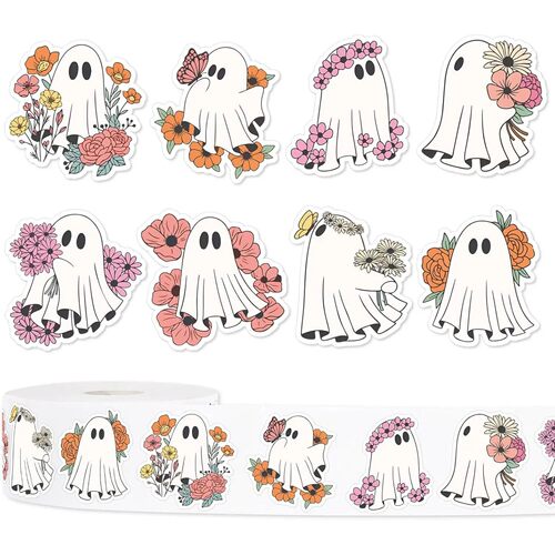 500Pcs Halloween Stickers 8 Designs Floral Ghost Decals Cute