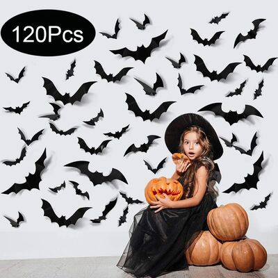 Halloween Bats Decorations,3D Pvc Bat on The Wall,Black Bats