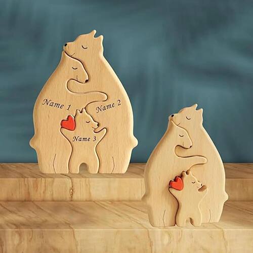 Bear Family Theme Wooden Art Puzzle Wooden Sculpture DIY Cut