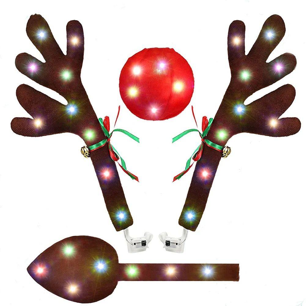 Car Reindeer Antlers,Antlers Car Kit with LED Lights,Reindee