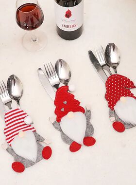 4pcs Gnome Christmas Cutlery Holder Knife Fork Pocket Bags S