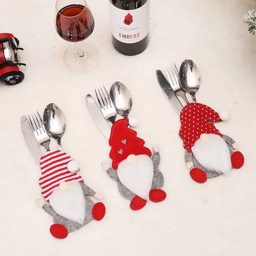 4pcs Gnome Christmas Cutlery Holder Knife Fork Pocket Bags S
