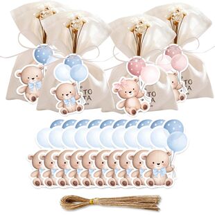 50pcs Pink Blue Bear Stickers Cartoon Hanging Labels for Bab