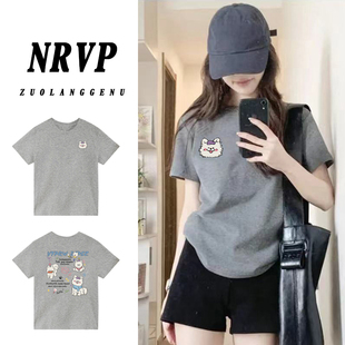 女胖mm洋气遮肉弹力修身 短袖 上衣 t恤女减龄大码 正肩前后小狗短袖