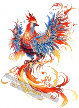国潮火凤凰贴纸凤凰于飞自粘贴画车贴防水遮划痕电脑贴家用凤凰贴