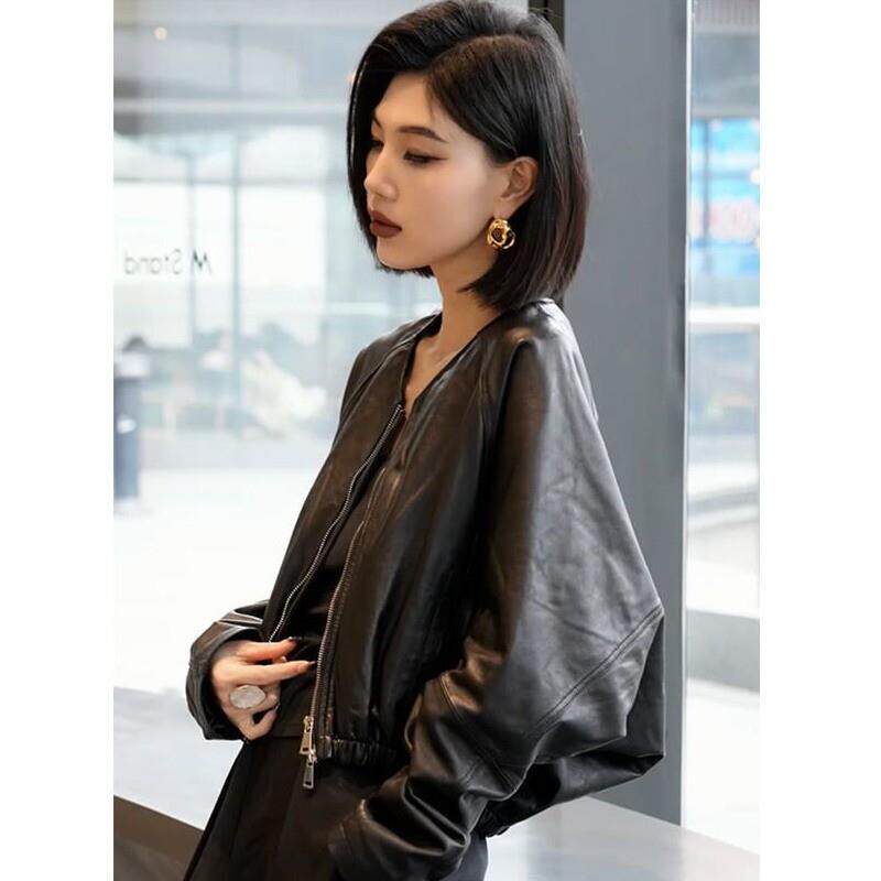 美式百搭显瘦拉链皮外套女欧洲站2025春季新款时尚休闲纯色上衣潮