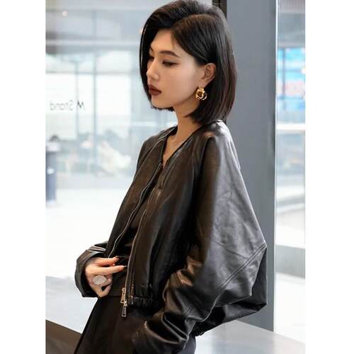 美式百搭显瘦拉链皮外套女欧洲站2025春季新款时尚休闲纯色上衣潮