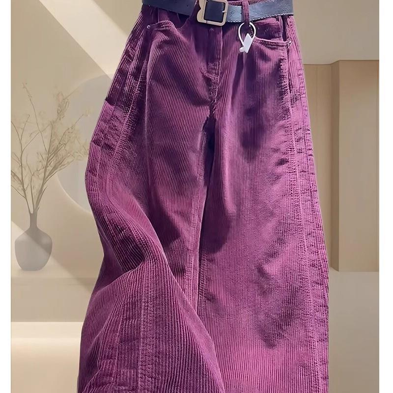 紫色欧货阔腿裤女秋冬新款大码梨形身材小个子宽松显瘦直筒休闲裤