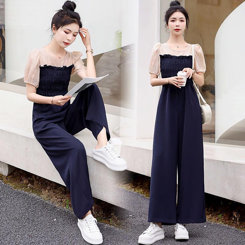 连身裤女2025夏季新款时尚百搭高腰显瘦气质阔腿裤套装休闲长裤子
