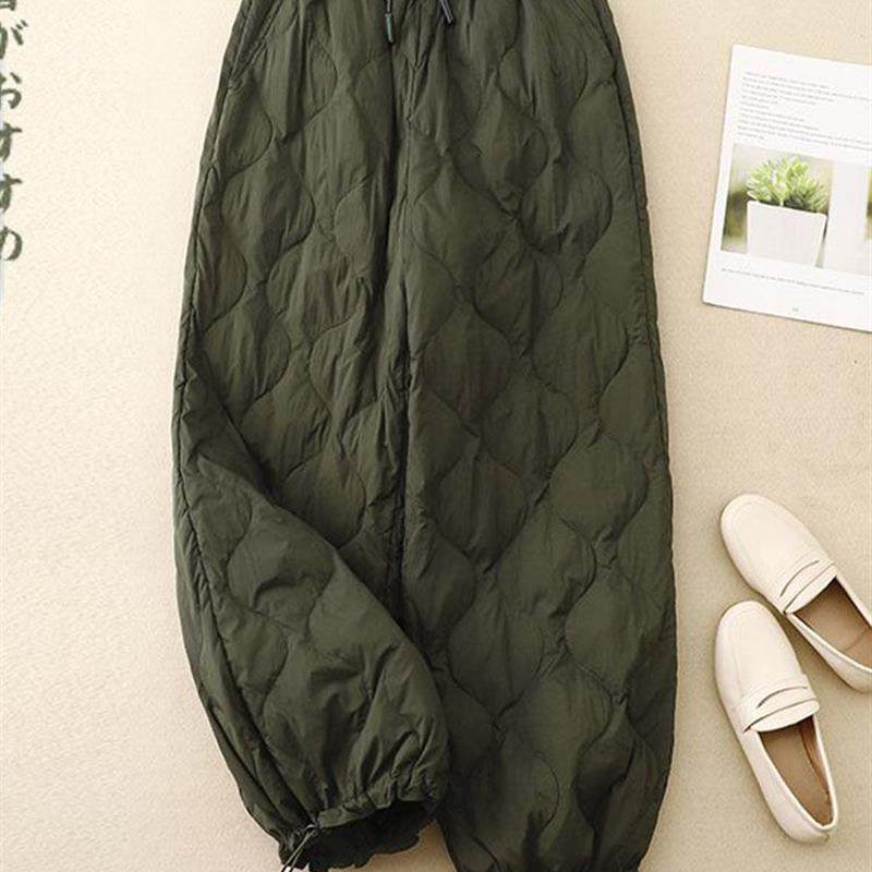 大码夹棉轻薄棉裤女2024秋冬新款菱形保暖外穿束脚哈伦裤休闲长裤