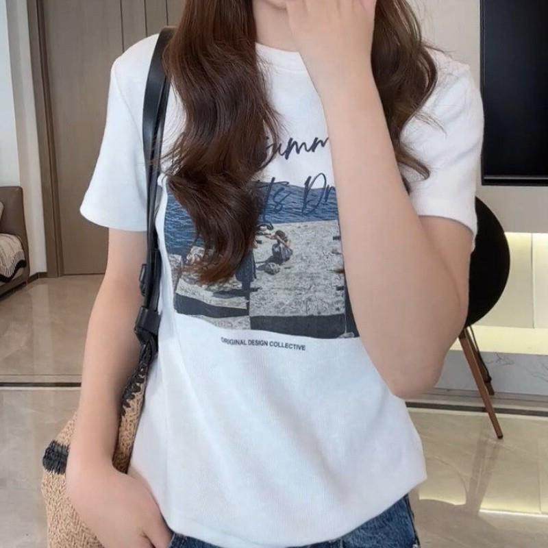 韩版圆领人物图案字母印花短袖T恤女2026夏季新款宽松显瘦上衣潮