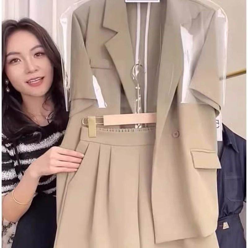 网红炸街御姐风干练气质高级感卡其色西装外套短裤两件式套装女夏