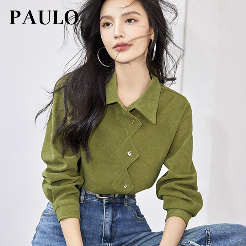 SRAVE PAULO 拉夫保罗复古名媛衬衣女装长袖衬衫女秋季潮个性上衣