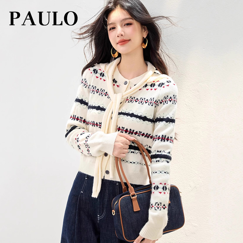 SRAVE PAULO 拉夫保罗提花费尔岛针织衫女慵懒气质针织毛衣外套