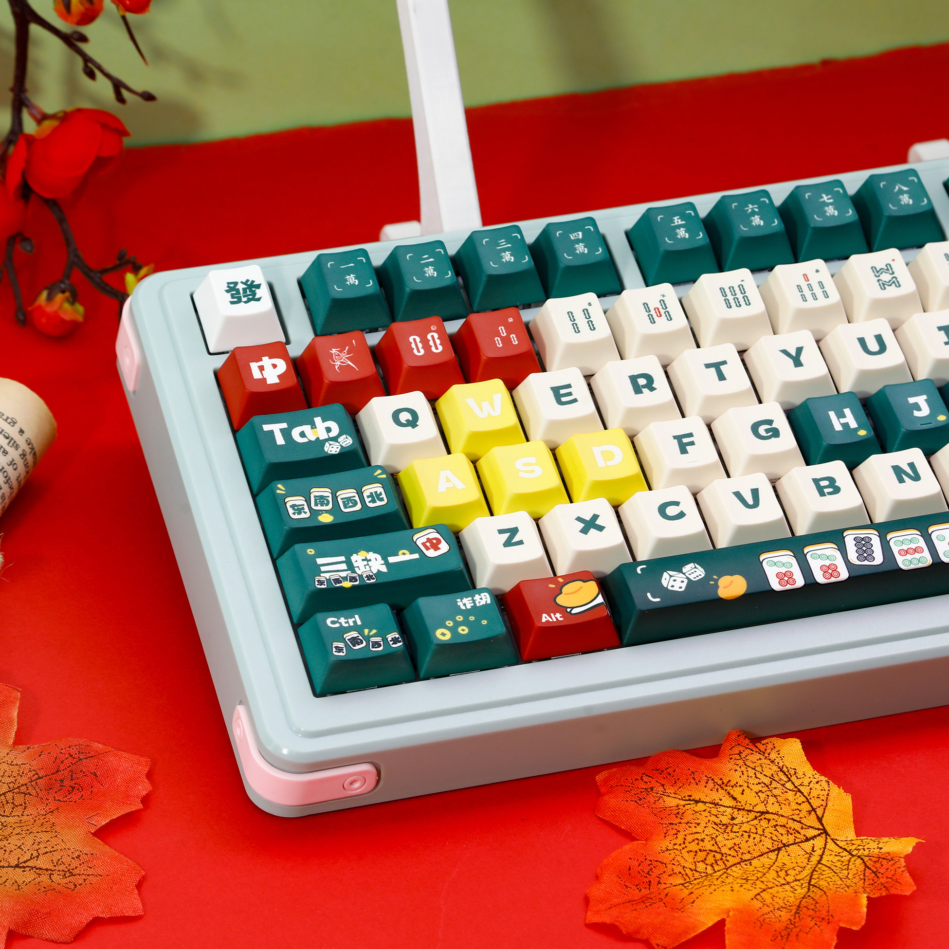 嗨前沿马上发财原创绿色麻将PBT圆润MOA原厂正侧刻透光键盘键帽