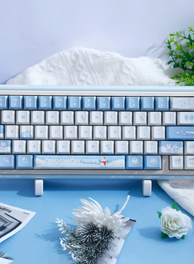 嗨前沿小雪团子键帽原创可爱萌物蓝色系PBT圆润MOA原厂透光键盘帽