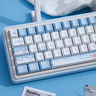 嗨前沿小雪团子键帽原创可爱萌物蓝色系PBT圆润MOA原厂透光键盘帽