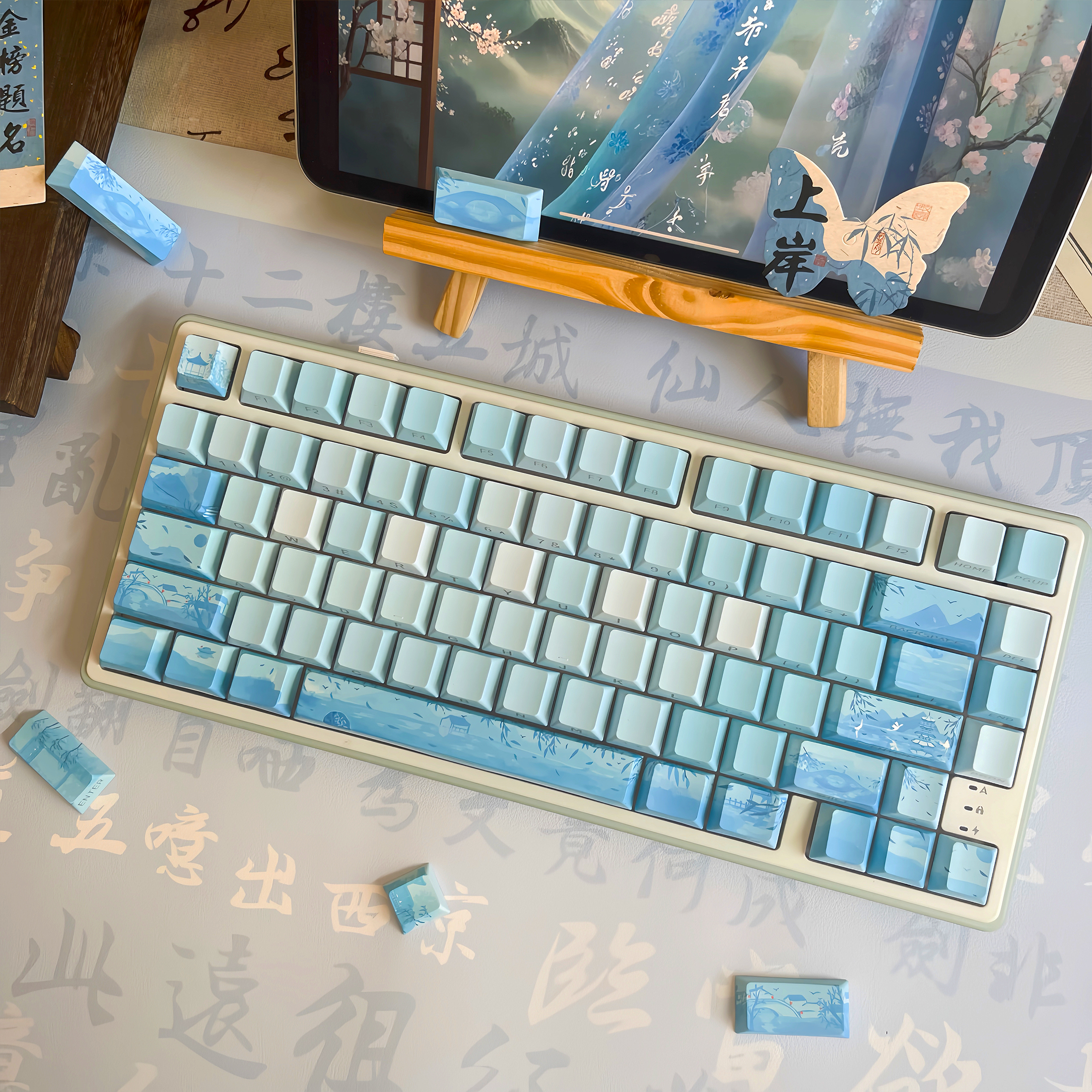 烟雨潇湘古风国风风景画透光键帽