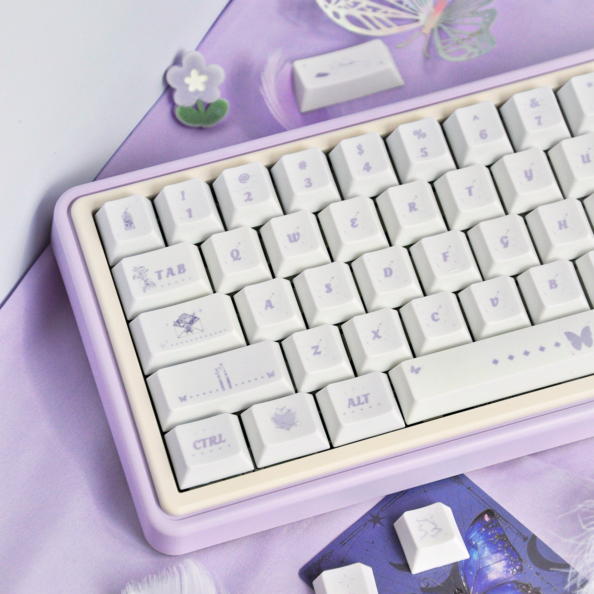 嗨前沿 紫笺键帽原创紫色简约可爱PBT圆润原厂透光键盘帽