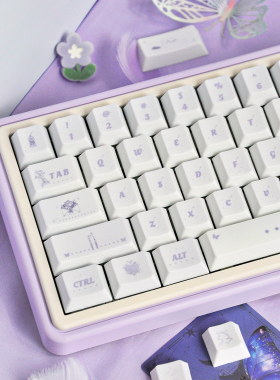 嗨前沿 紫笺键帽原创紫色简约可爱PBT圆润原厂透光键盘帽