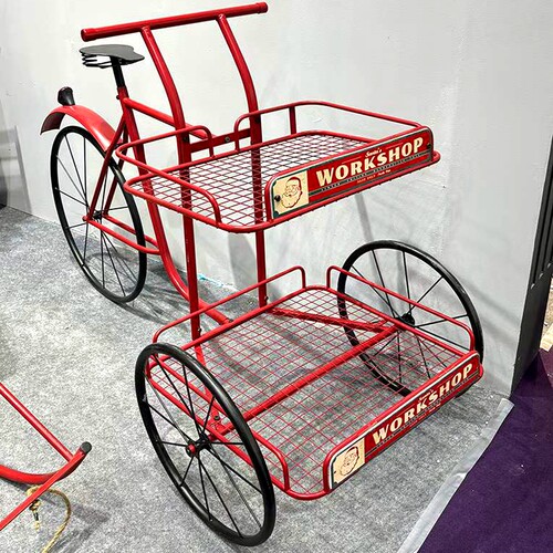 包邮美式铁艺三轮自行车两层花架