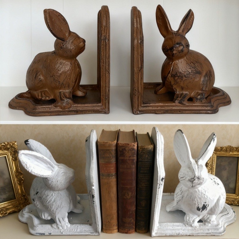 包邮促销原单欧美复古铸铁兔子书档创意书立时尚书靠书房书柜装饰