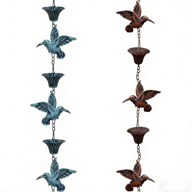 包邮促销美式复古做旧铁艺蜂鸟雨链挂件2米6排水落水管分流器雨链