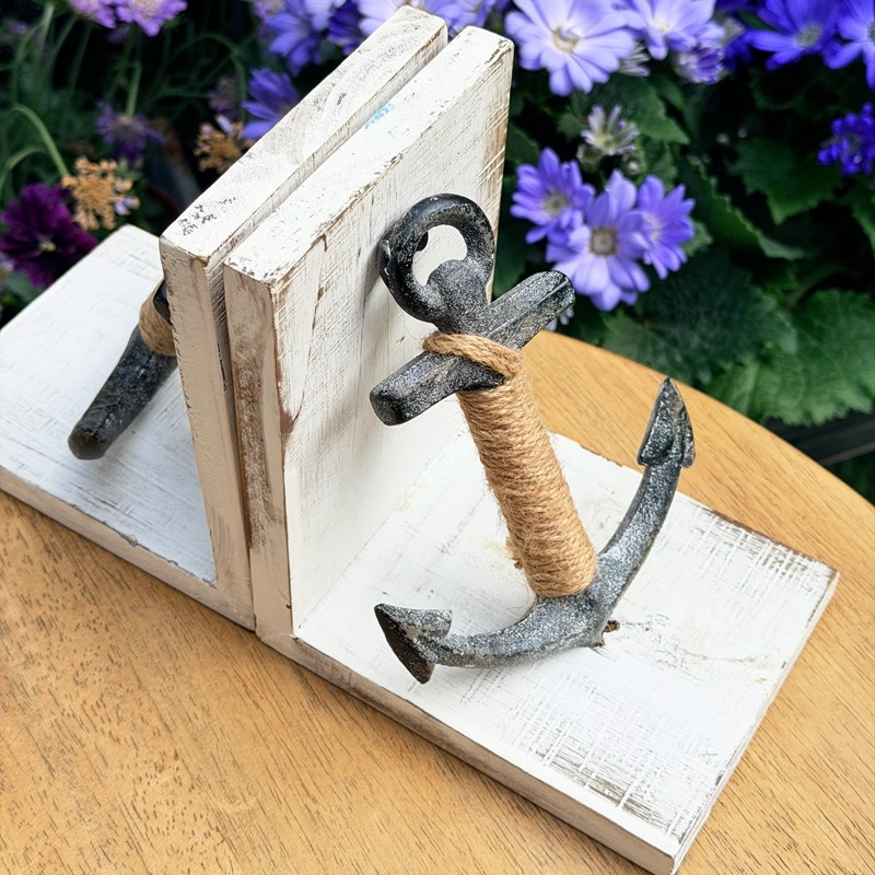 包邮促销 外贸原单 美式乡村风格复古做旧船锚装饰木质书挡书立