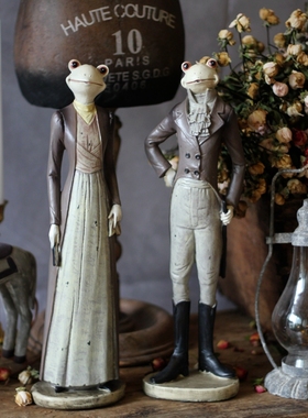 美式复古做旧树脂绅士淑女青蛙