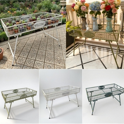 美式复古做旧铁艺长方形托盘花架