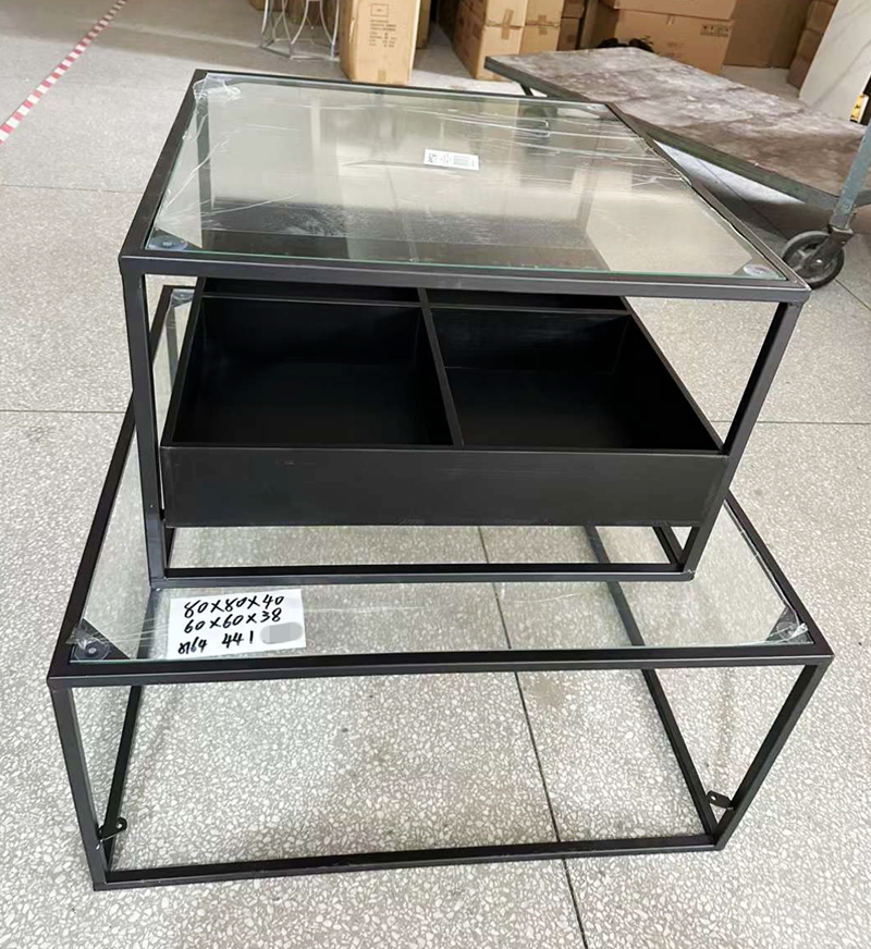包邮简约铁艺玻璃四格盘套二方几