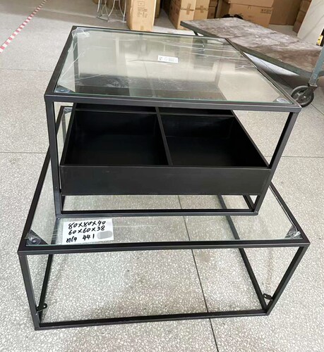 包邮简约铁艺玻璃四格盘套二方几