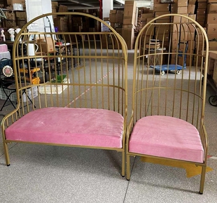 包邮促销 外贸原单 欧式简约风格铁艺布艺单人双人鸟笼椅