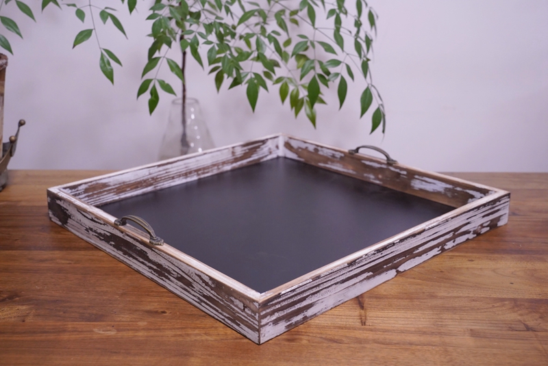 包邮美式做旧铁艺把手方形木托盘