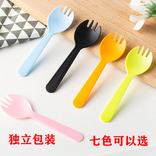一次性小勺子叉勺甜品圣代冰单独包装塑料淇淋蛋糕勺叉水果捞叉子
