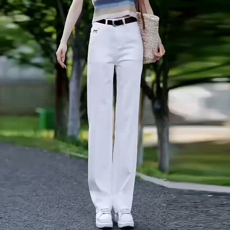 白色天丝牛仔裤2025年新款女夏季薄款冰丝直筒裤女士休闲阔腿裤子