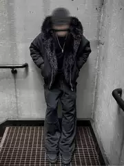 Street Style 24 Autumn/Winter Gold Mink Fur Lining Reversible Short Wide Boxy Cotton Padded Jacket for Men and Women